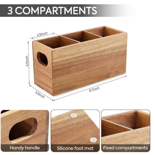 Wooden Desk Organizer with 3 Compartments – Multi-Purpose Storage Box