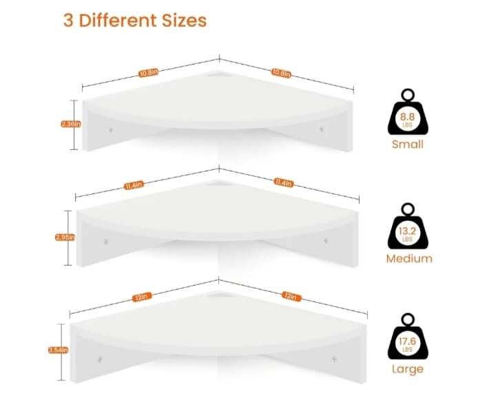 Modern Floating Corner Wall Shelves – Set of 3 Wooden Corner Display Racks for Living Room, Bedroom & Kitchen (White)