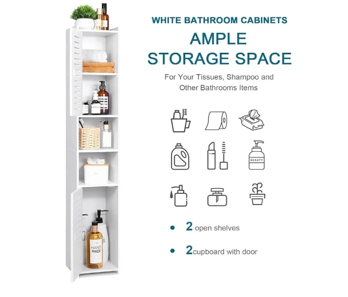 Slim Multi-Purpose Tall Storage Cabinet with Doors & Shelves