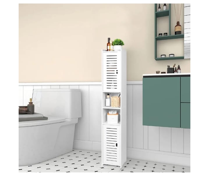 Slim Multi-Purpose Tall Storage Cabinet with Doors & Shelves