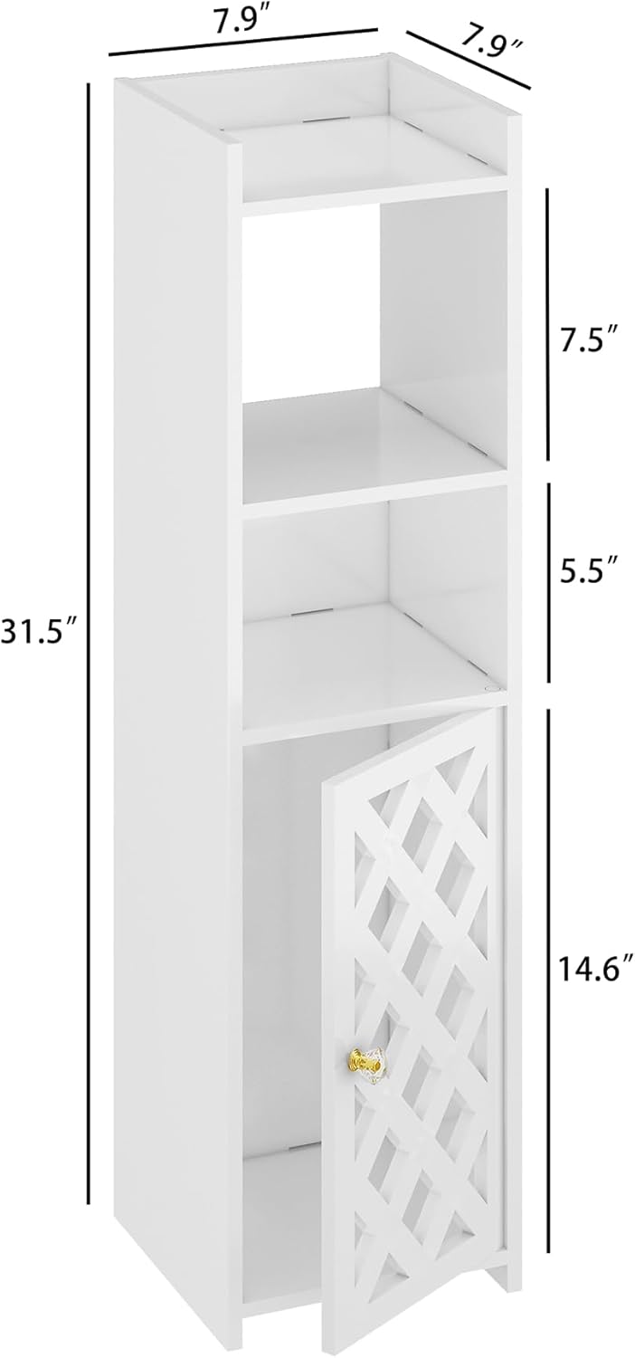 Slim Freestanding Bathroom Storage Cabinet – Compact Organizer with Door & Open Shelf for Narrow Spaces, Kitchen & Living Room