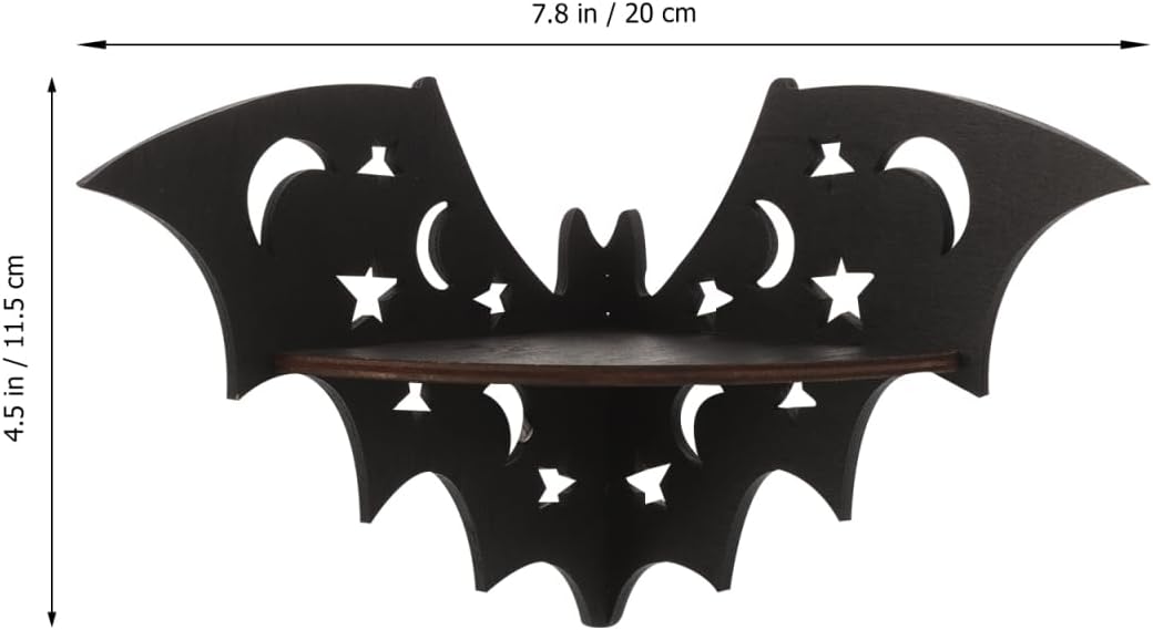 Bat-Shaped Floating Wall Shelf – 20cm Black Solid Wood Corner Rack | Rustic Bat Decor for Bedroom, Bathroom & Kitchen | Halloween & Everyday Display