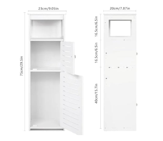 Slim White Bathroom Storage Cabinet with Door