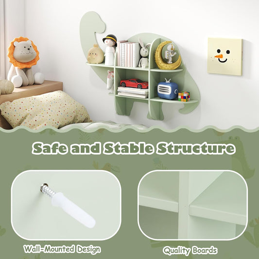 Dinosaur Shaped Wooden Wall Shelf – Kids Room Decorative Storage Rack