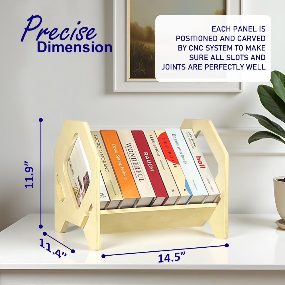Wooden Desktop Book Rack – Modern Tabletop Book Holder Stand for Living Room, Study,