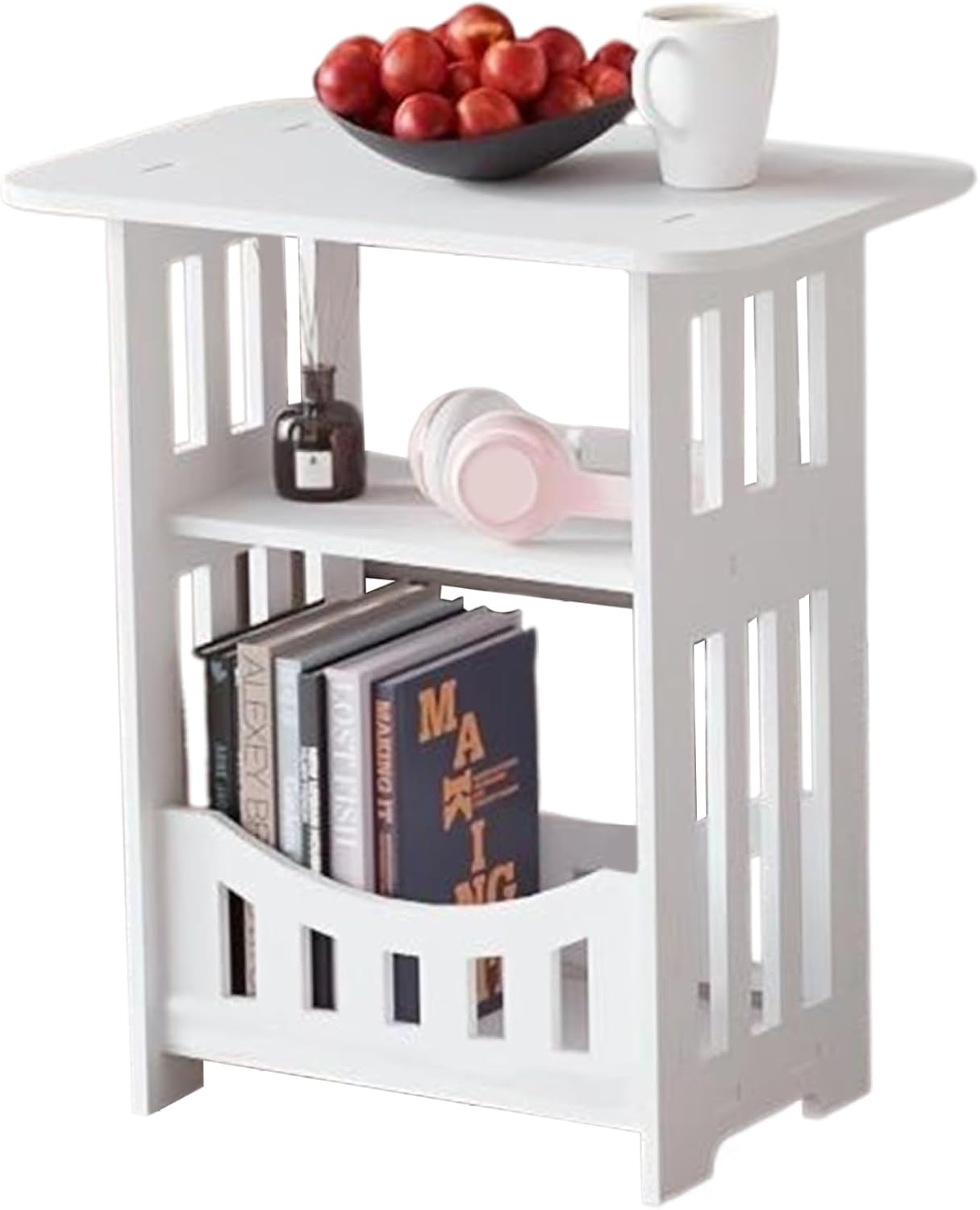 Slim 3-Tier Wooden Side Table – Compact Nightstand & End Table for Bedroom, Living Room, or Balcony (12.6"x8.7"x15.8")