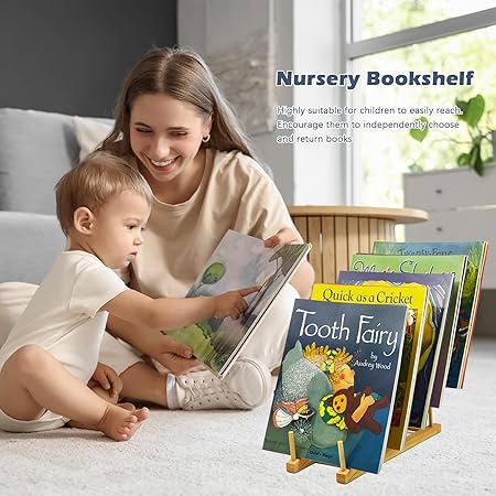 Tabletop Book Organizer Rack – Wooden Book Shelf for Kids, Students & Office Desk