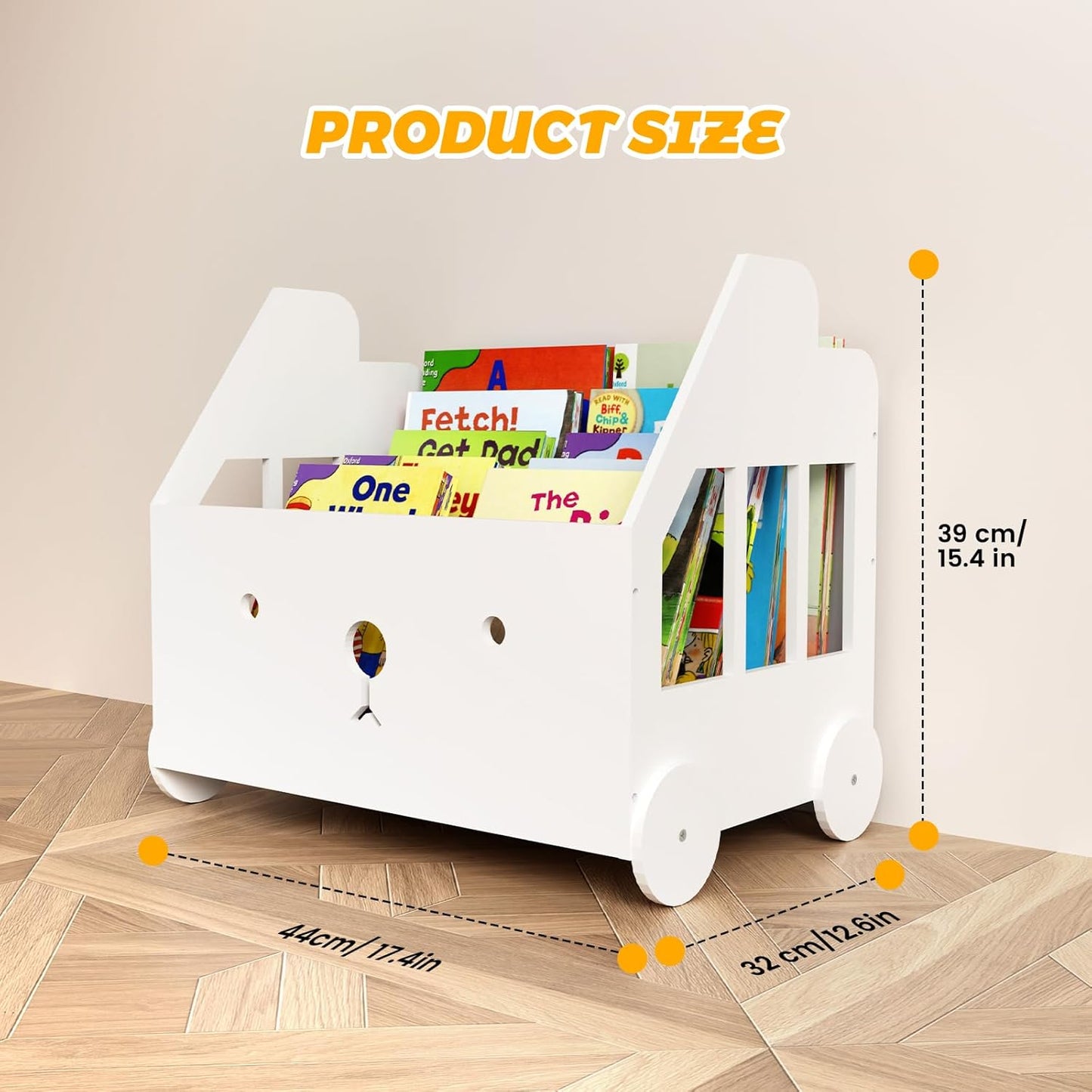 Montessori Wooden Kids Bookshelf – Nursery & Toddler Book Display Shelf with 4 Adjustable Dividers for Bedroom, Playroom & Classroom Storage