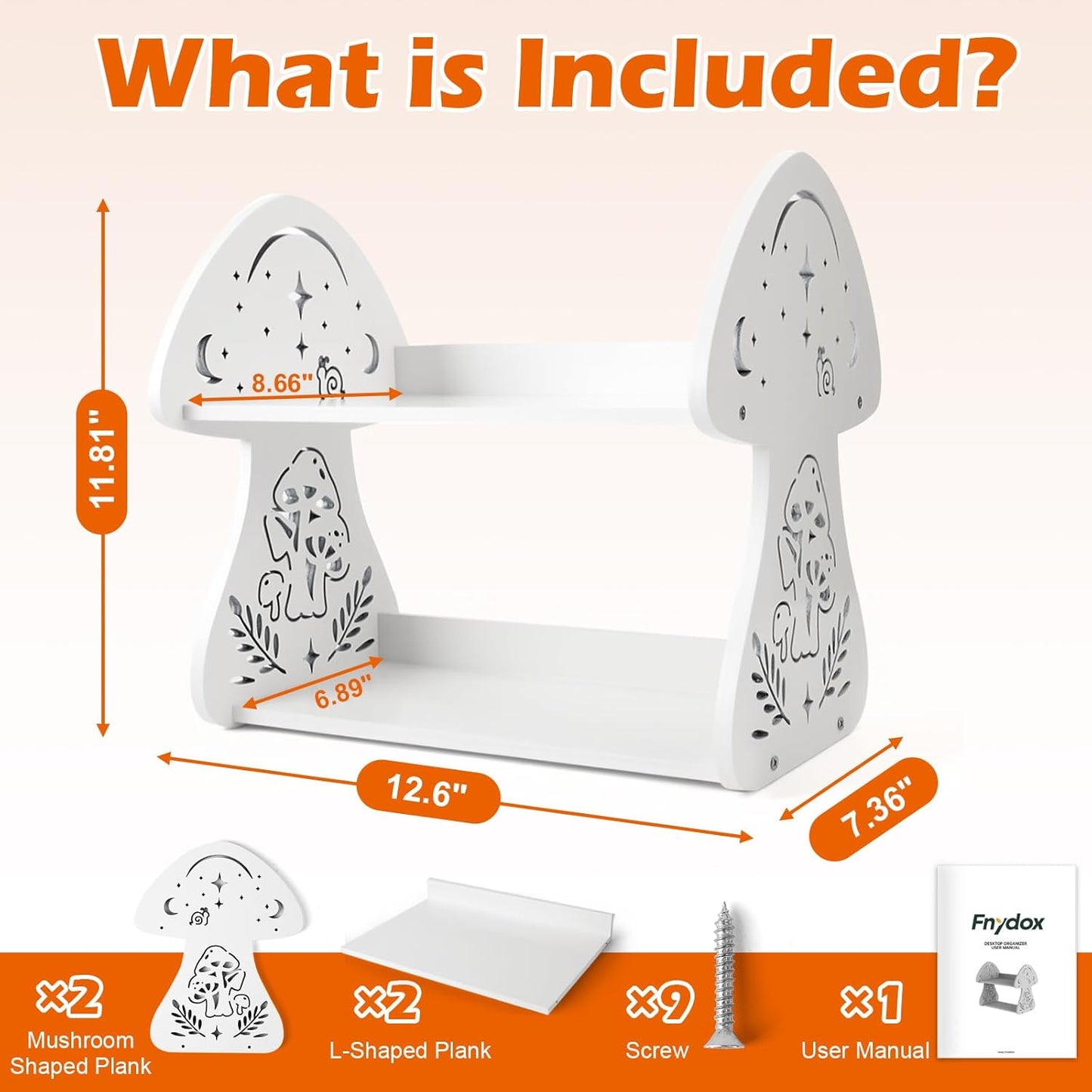 Mini Mushroom Desktop Organizer – Cute White Wooden Shelf for Books, Stationery & Decor | Small Desk Storage Rack for Kids & Women