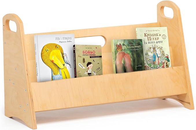 WOOD&ROOM Montessori Kids Bookshelf – Wooden Front-Facing Book Display Rack & Storage Organizer for Nursery, Bedroom, or Classroom
