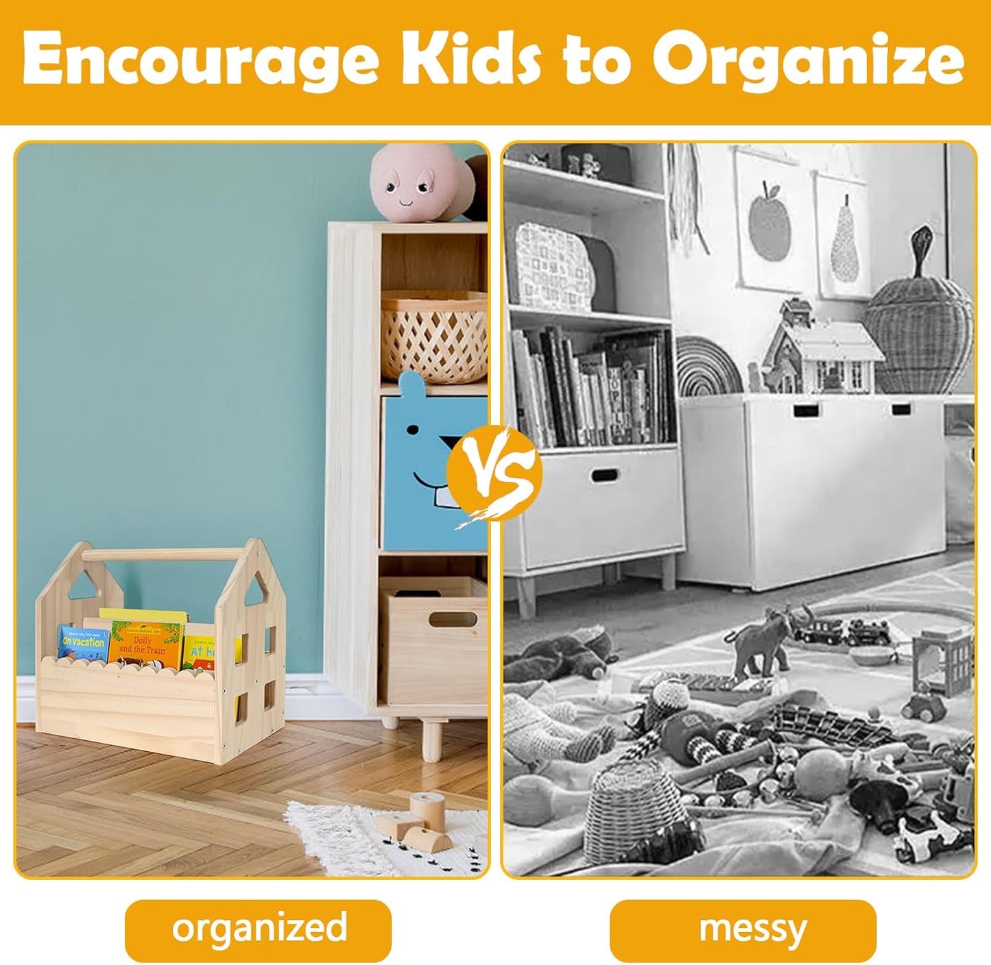 Montessori Wooden Double-Sided Bookshelf – Scalloped House Shape Bookcase for Toddlers (Ages 1-5), Cute & Compact Nursery Storage