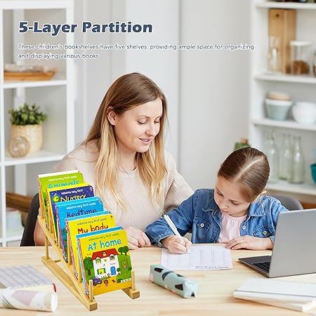 Tabletop Book Organizer Rack – Wooden Book Shelf for Kids, Students & Office Desk