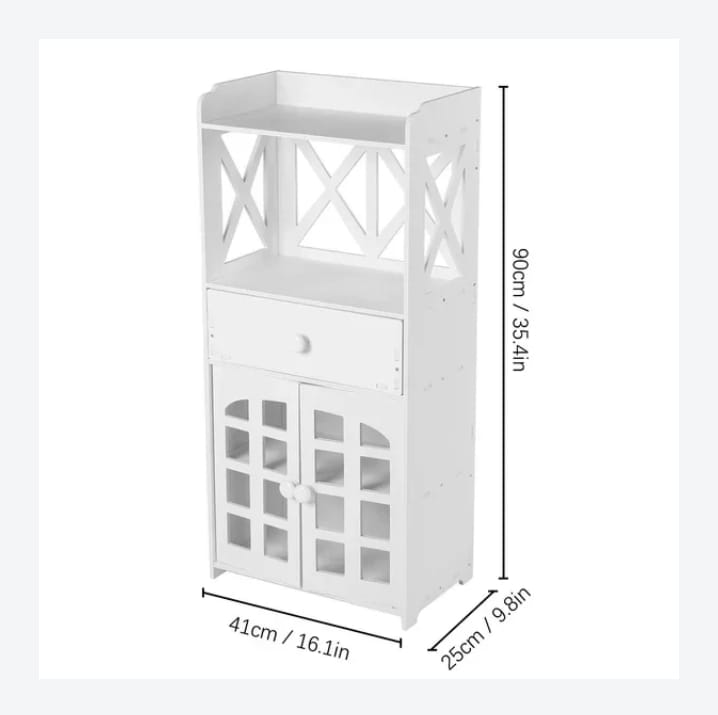 Modern White Bathroom Storage Cabinet with Shelves & Drawer