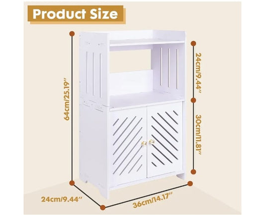 Modern Bathroom Storage Cabinet with Double Doors & Open Shelf