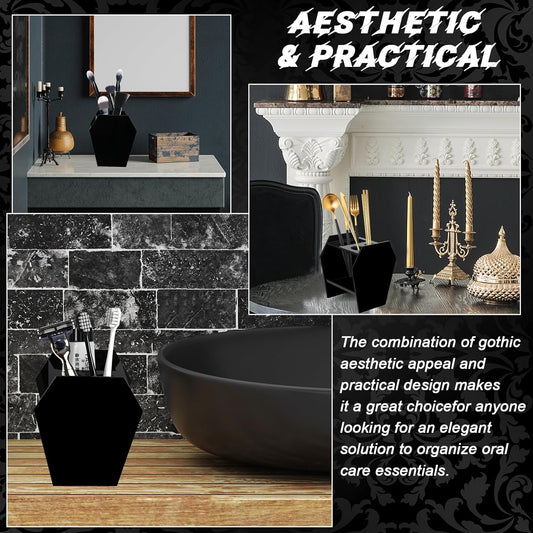 Coffin-Shaped Gothic Toothbrush Holder – Black Acrylic 3-Slot Bathroom Organizer | Spooky Halloween Decor & Gothic Bathroom Accessories