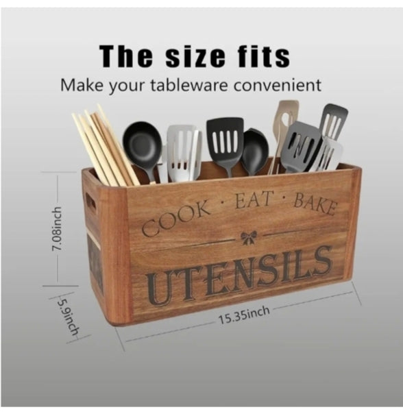 Countertop Wooden Utensil Organizer – Simple, Easy to Clean Storage Box