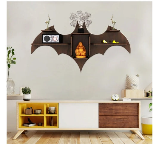Bat Shape Wooden Wall Shelf – Designer Book Rack in Premium Walnut Finish