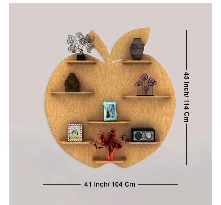 Apple Shape Designer Wooden Wall Shelf – Light Oak Finish