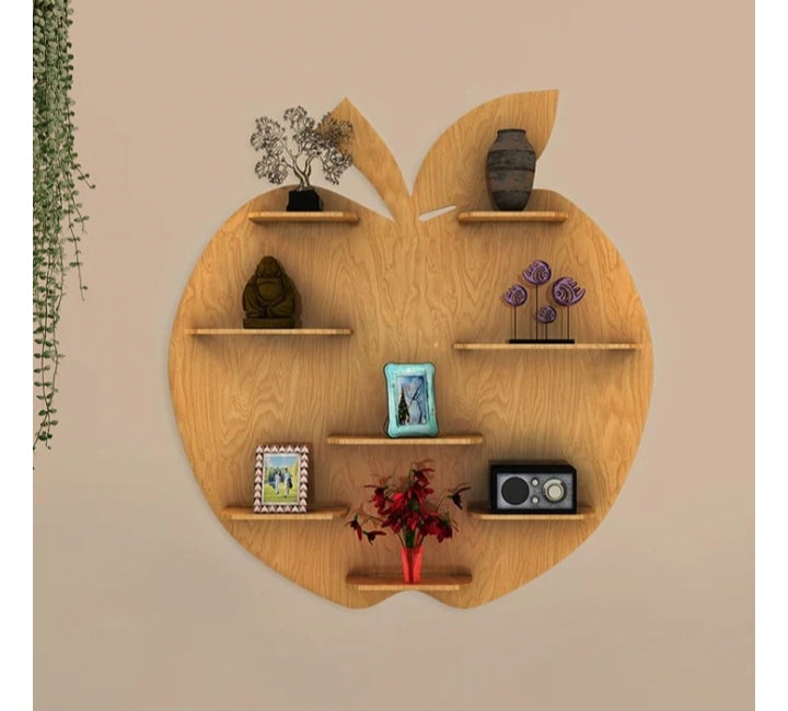 Apple Shape Designer Wooden Wall Shelf – Light Oak Finish