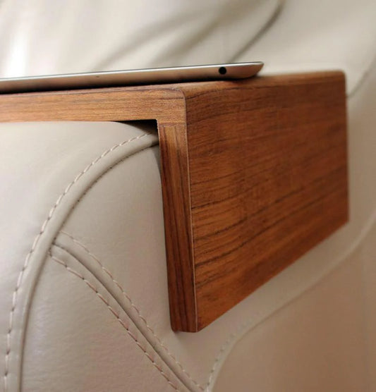 Made-to-Measure Teak Couch Arm Table – Sturdy Armrest Tray for Coffee, Laptop, Reading & More