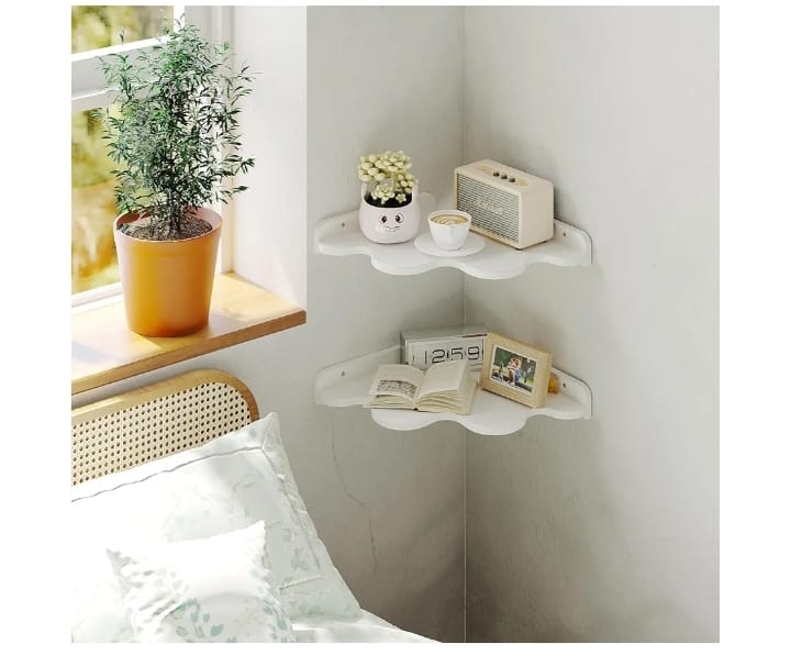 Creative Cloud Shape Wall Wooden Shelf with Cable Cut-Out, Easy to Hang for Bedroom, Living Room & Kids Room (White)