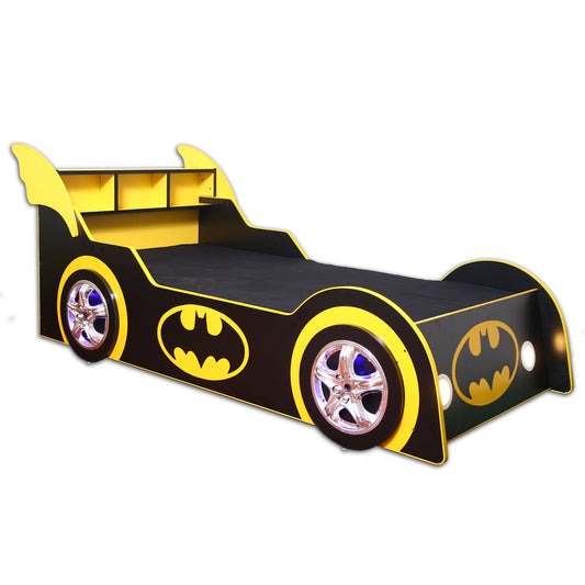 Furnishoo Batman Car Bed for Kids – Black Car Bed with LED Lights & Back Shelves | Premium Design in Pakistan