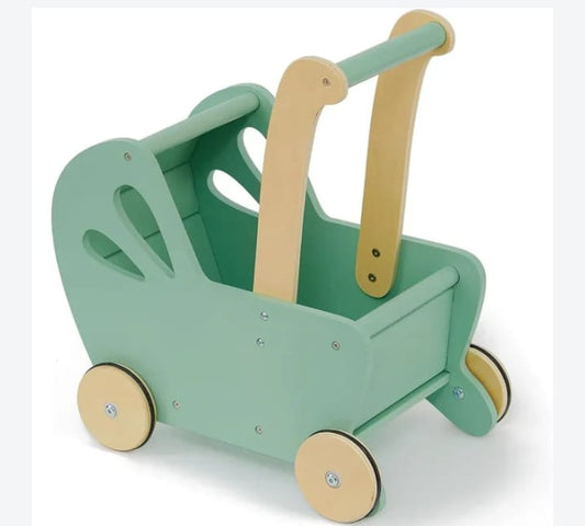 Wooden Toy Stroller for Kids – Classic White Doll Pram