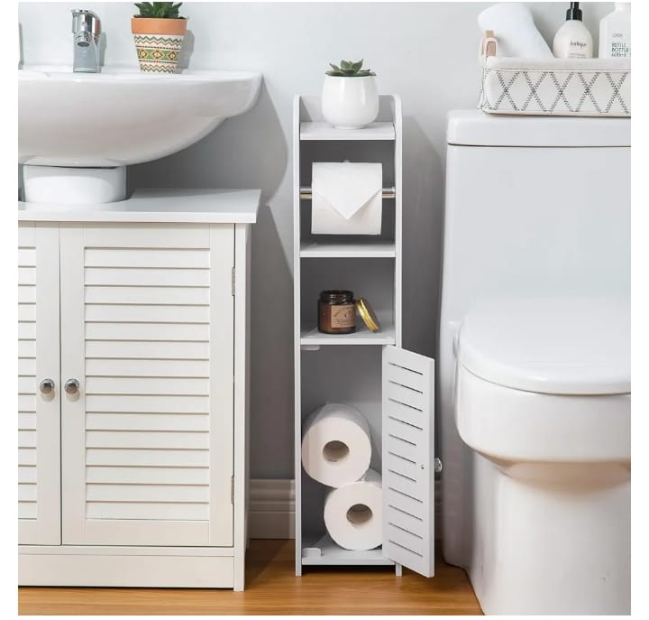 Slim Toilet Paper & Bathroom Storage Cabinet – Multi-Purpose Organizer