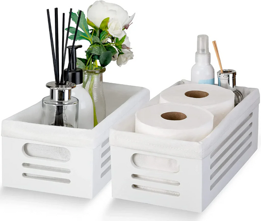 Modern White Bathroom Storage Baskets – Tissue Holder & Organizer Combo