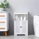 Compact White Bathroom Cabinet with Shutter Doors & Open Shelf