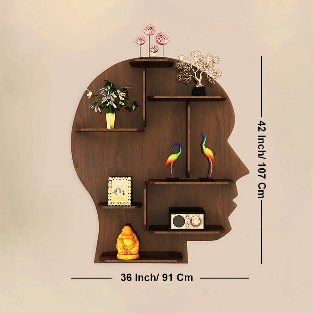 Man Silhouette Backlit Wooden Wall Shelf / Book Shelf – Elegant Walnut Finish