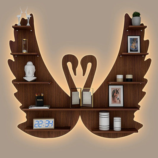 Designer Swan-Shaped Wall Shelf – Premium Walnut Wood for Home Decoration.