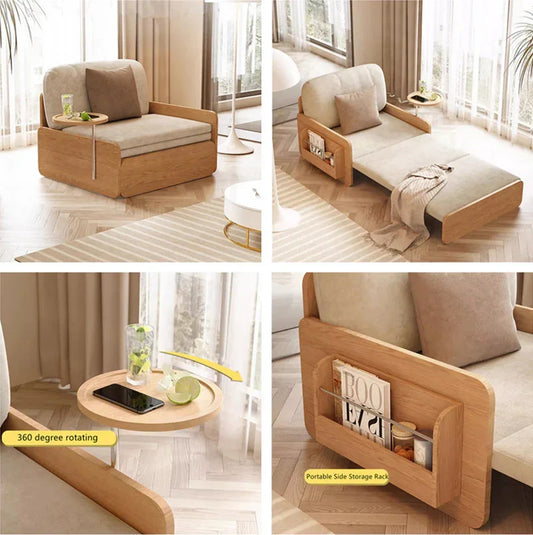 Modern Folding Sofa Bed with Storage & Magazine Holder – Convertible Sleeper for Living Room or Guest Room
