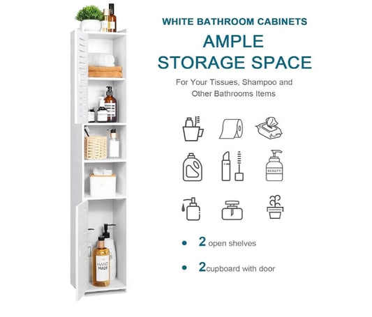 Slim Multi-Purpose Tall Storage Cabinet with Doors & Shelves
