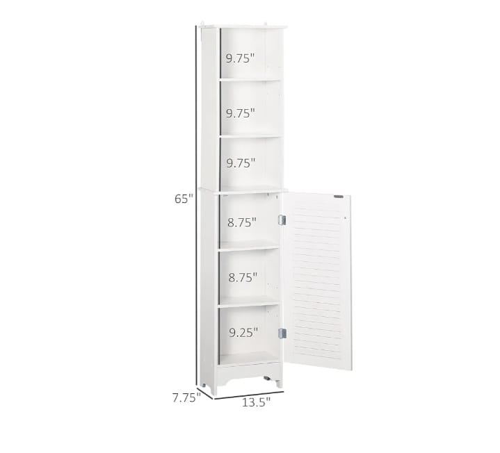 Slim White Storage Cabinet with Shelves and Door