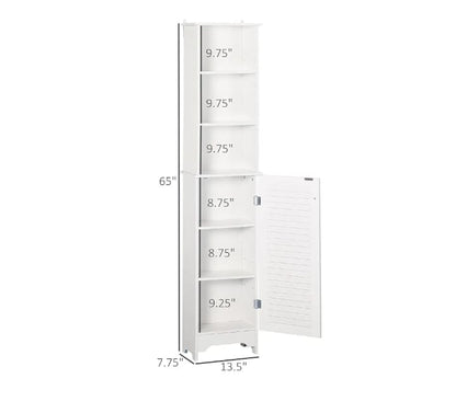 Slim White Storage Cabinet with Shelves and Door