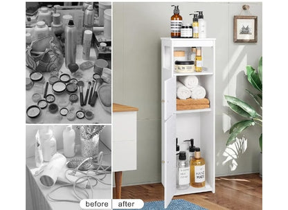Slim White Bathroom Storage Cabinet with Door