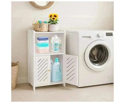 Modern Bathroom Storage Cabinet with Double Doors & Open Shelf