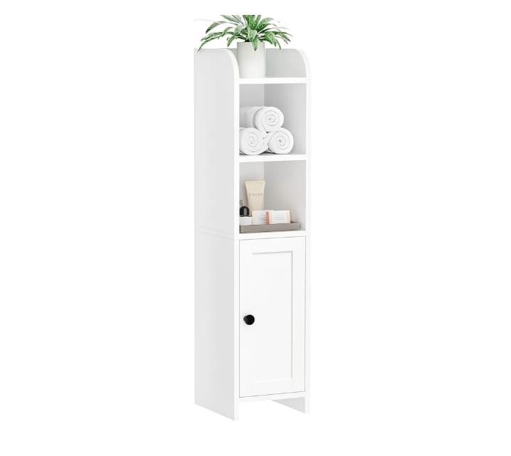Elegant White Slim Bathroom Storage Cabinet – Multi-Functional Shelf with Door