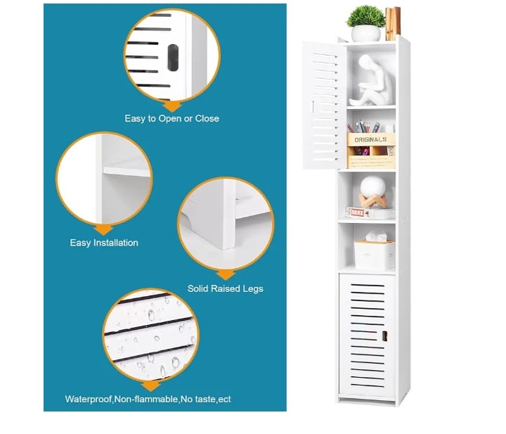 Slim Multi-Purpose Tall Storage Cabinet with Doors & Shelves