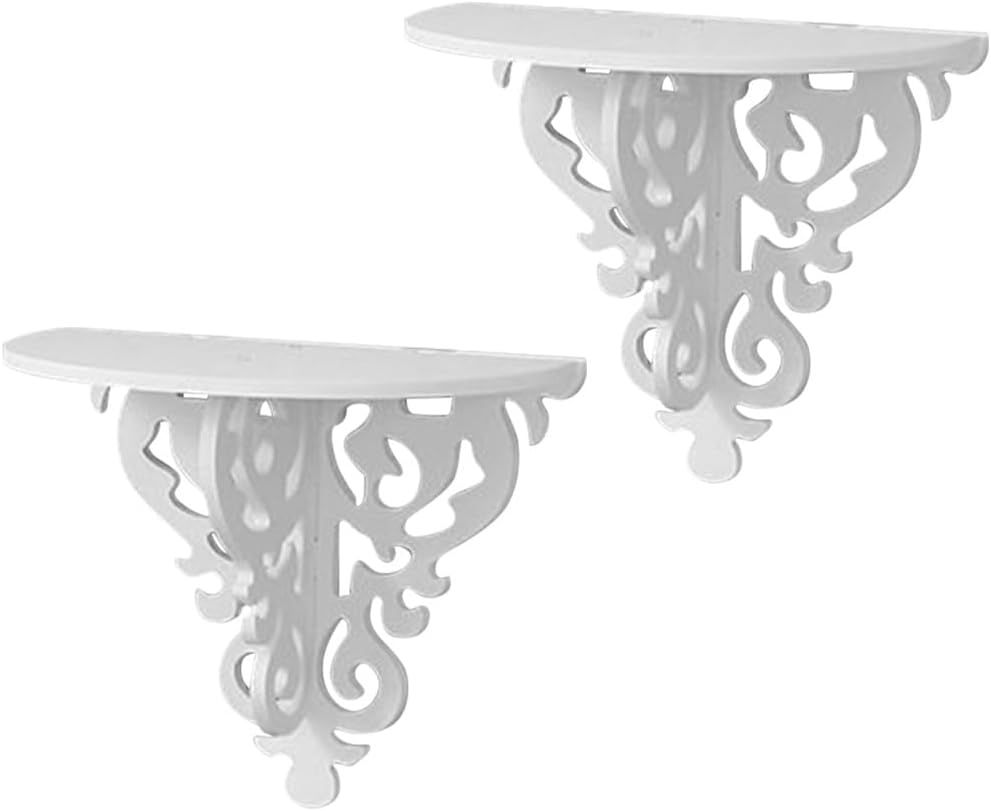 Victorian Style Floating Wall Shelves – Small White Decorative Wall-Mounted Shelf for Flower Pots & Home Decor