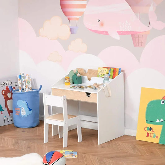 Kids Wooden Study Desk with Chair – Compact Learning Station