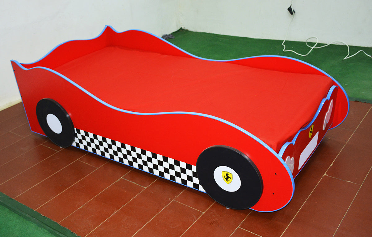 Furnishoo Kids Racing Car Bed – Stylish Red Car Bed for Boys & Girls | Modern Kids Single Bed Design