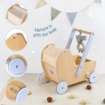 Wooden Baby Walker Cart – Sturdy Toddler Push Toy with Storage