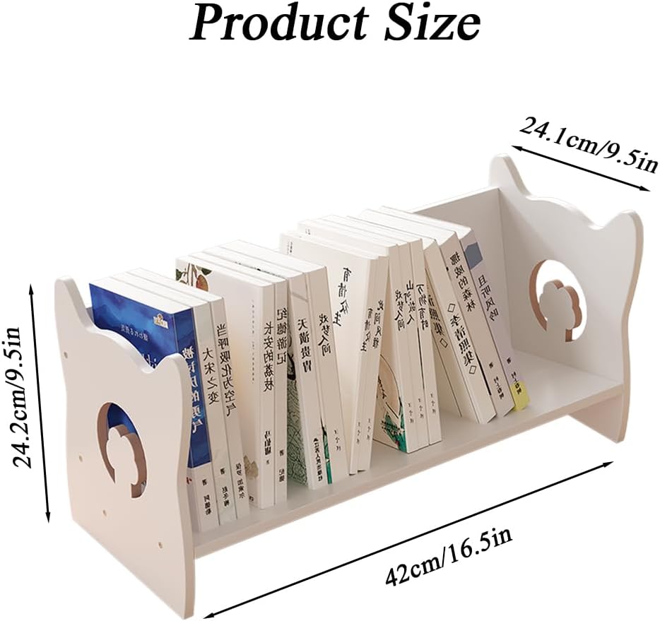 White MDF Desktop Bookshelf – Small Tilting Bookcase & Desk Organizer for Kids, Books, Magazines, and CDs