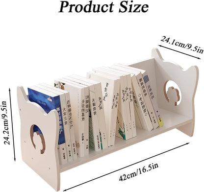 White MDF Desktop Bookshelf – Small Tilting Bookcase & Desk Organizer for Kids, Books, Magazines, and CDs