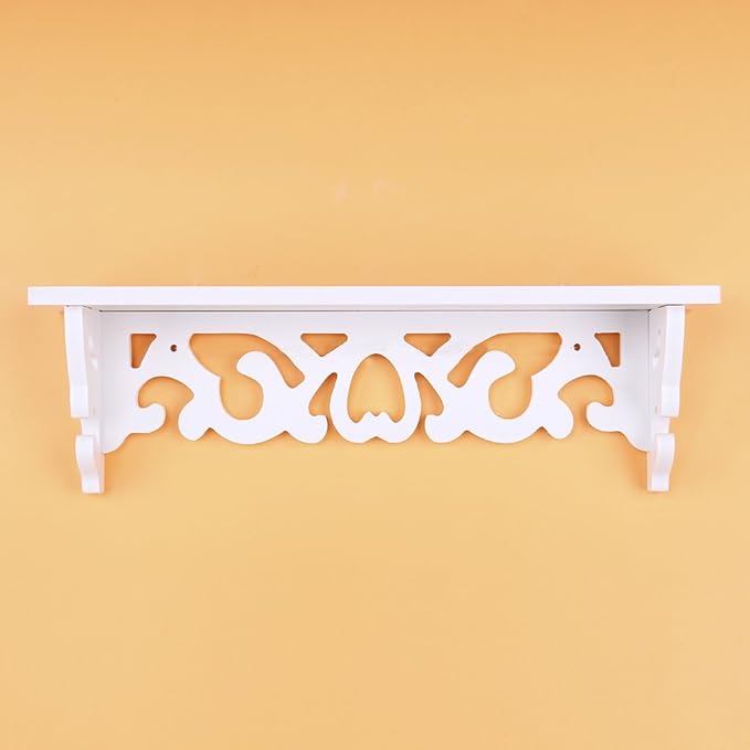 Wall Mounted Shelf, White Carved Filigree Shelves Design Wall Shelf for Home, Bedroom, Study (S)