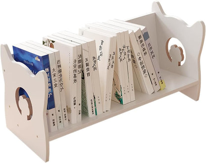 White MDF Desktop Bookshelf – Small Tilting Bookcase & Desk Organizer for Kids, Books, Magazines, and CDs