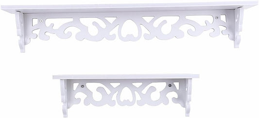 Wall Mounted Shelf, White Carved Filigree Shelves Design Wall Shelf for Home, Bedroom, Study (S)