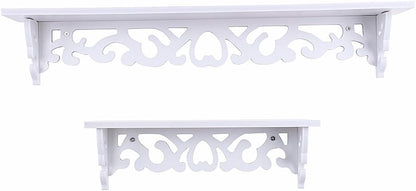Wall Mounted Shelf, White Carved Filigree Shelves Design Wall Shelf for Home, Bedroom, Study (S)